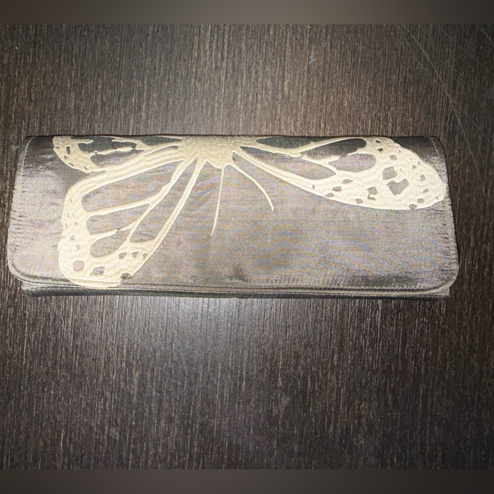 Butterfly Embroidered Clutch Wallet in Black and Gold